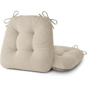 ELFJOY Dining Chair Cushions Set of 2 Thick Non Slip Kitchen Chair Pads with Ties Comfortable Indoor Kitchen Seat Cushions 18" x 18" x 3" Beige