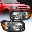 Nilight Headlight Assembly for 2005 2006 Toyota Tundra 4 Door Double Crew Cab 2005 2006 2007 Sequoia Pickup Replacement Black Housing Amber Reflector Driver and Passenger Side