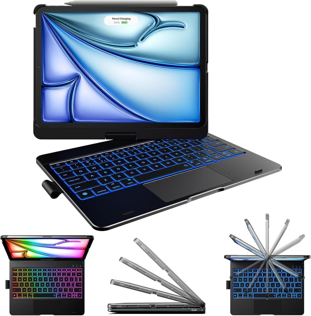 typecase Touch Keyboard Case for iPad Air 11-inch (M3 2025 / M2 2024)& iPad Pro 11(4th/3rd/2nd/1st Gen):Multi-Touch Trackpad & 11 Colors Backlight&360Rotatable,Thin & Light for iPad Air 5/4 Gen,Black