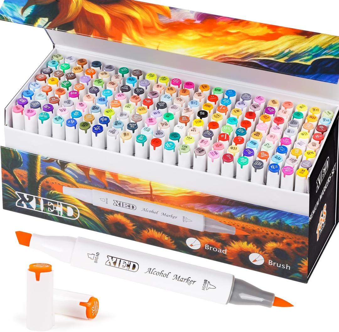 Alcohol Markers, 168 Colors Premium Markers Set, Chisel & Brush Dual Tip in Professional Coloring for Kids or Adults