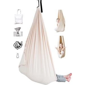 Marlowe & Co Indoor Outdoor Double Layer Cotton Sensory Compression Swing, Special Needs Therapy Swing, Holds 200 lbs, 360° Swivel Hardware Included (Oat)