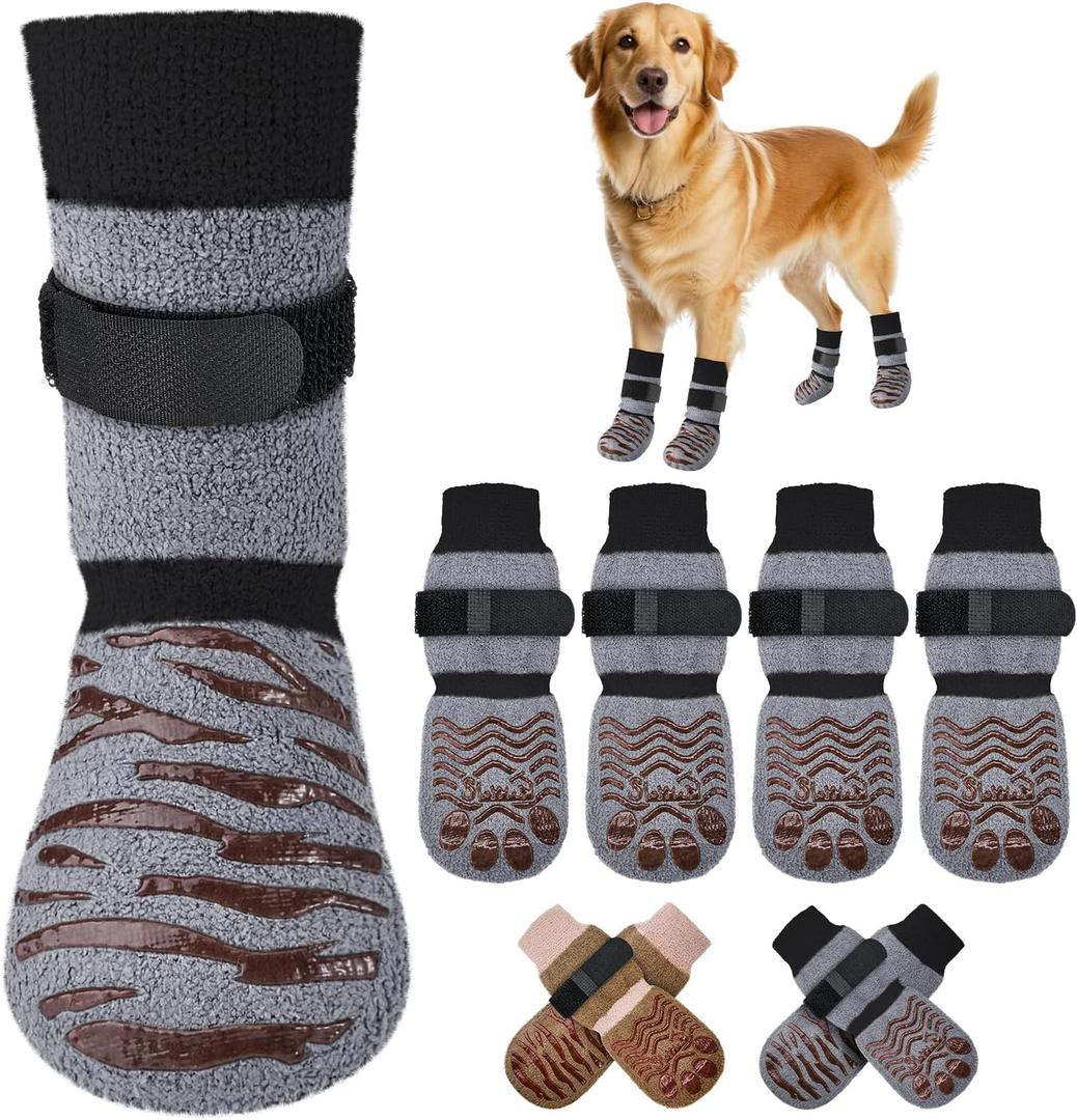 SlowTon Dog Socks to Prevent Licking Paws - Dog Socks with Grippers Double Side for Hard Floors Anti Slip, Dog Paw Covers Protectors for Medium Size Dogs (Grey, M)