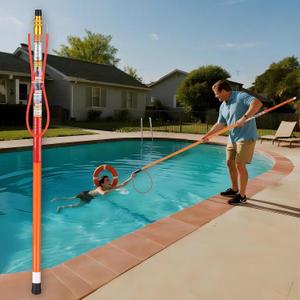 15ft Pool Safety Hook for Poles, Pool Rescue Hook, Life Hooks for Pools, Extendable Boat Water Rescue Equipment, Telescopic Fiberglass Emergency Life Preserver Ring for Drowning Swimmers