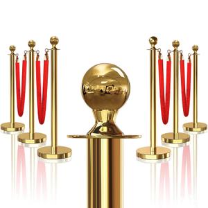 6PCS Gold Stanchions Posts with 4PCS 5 ft Red Velvet Rope, Red Velvet Rope Stanchion Set Crowd Control Barriers, Stanchions and Velvet Ropes Red Carpet Poles for Party Supplies