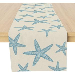 Blue Starfish Table Runner,Nautical Beach Table Runner Decor for Dinning Room Kitchen Summer Ocean Sea Decorations for Holiday Party, Housewarming Gifts for Women Friends Couple, 13X72Inches