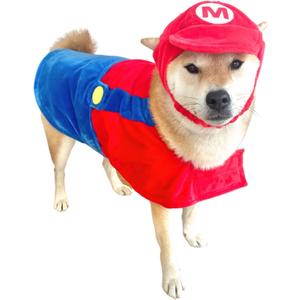 ComfyCamper Hat and Suspenders Dog Costume - X Large Medium Small Lab Star Space Cosplay Halloween Costumes, Small, Red