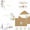 100 Pack Wildflower Thank You Cards With Envelopes Set (4"x6") - Elegant Gold Foil Thank You Notes With Adhesive Envelopes & Matching Stickers for Wedding, Bridal Showers, Baby Showers, Birthday, All Occasion