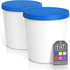 BALCI - Premium Ice Cream Containers (2 Pack - 1 Quart Each) Perfect Freezer Storage Tubs with Lids for Ice Cream, Sorbet and Gelato! - Blue