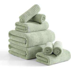 8 Piece Bath Towel Set-2 Oversized Bath Sheets(35"x70"), 2 Hand Towels, 4 Washcloths-Extra Large Microfiber Towel Sets, Less Lint Highly Absorbent & Quick Dry Bath Towels for Bathroom Gym Pool, Green
