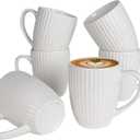 14oz Ceramic White Coffee Mugs Set Of 6 - Porcelain Coffee Mugs Set - Cups For Latte, Hot Tea, Cappuccino, Mocha, Cocoa, White