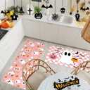Duraaamo Set of 2 Halloween Ghost Kitchen Mats Pink Cute Halloween Bathroom Rug Non Slip Floor Mat for Kitchen Vintage Farmhouse Indoor Outdoor