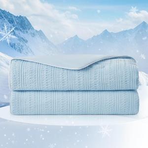 Amlie Home Waffle Cooling Comforter King Size, Q-Max 0.45 Reversible Lightweight Cooling Blanket for Hot Sleepers, Breathable Bedding for Night Sweats, 106"x90", Sky Blue