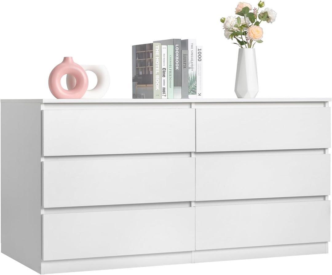 Spaco White Dresser for Bedroom,48'' Modern 6 Drawer Dresser with Deep Drawer,Wide Storage Chest of Drawers,Bedroom Storage Organizer Furniture,TV Stand for Living Room