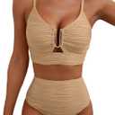 Herseas 2 Piece Bestselling Bikini Set U-Wire Cutout Swimsuit High Waisted Textured 2025 Summer Beach Swim Bathing Suits (Light Brown) L