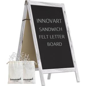 INNOVART A-Frame Sidewalk Sign 36" x 20", Double-Sided Felt Sandwich Letter Board with Changeable Letters, Letter Board Sign with Stand for Restaurant, Retail, Church, Wedding, Outdoor Event, White