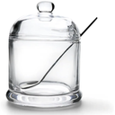 HillSpring Thick Glass Salt Cellar with Stainless Steel Spoon, Clear Container for Kosher, Sea, Himalayan Salt, Sugar, Pepper, Heavyweight Spices Jar, 10 oz (1, Transparent, Medium)