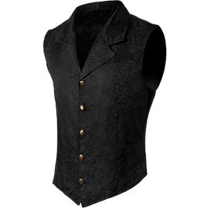 Spooktacular Creations Halloween Victorian Steampunk Gothic Suit Vest for Men, Classic Black Waistcoat Sleeveless for Cosplay (Black, XXL)
