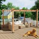 10x13 Ft Outdoor Pergola with Retractable Canopy Upgraded Aluminum Faux Wood Grain Patio Pergola for Modern Backyard Deck Porch Grape Trellis (Khaki)