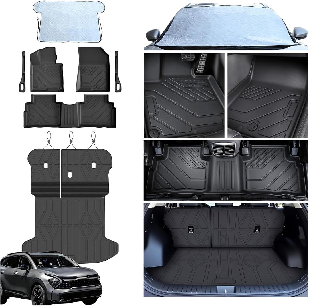 Floor Mats for Kia Sportage 2023-2026 (Not for Hybrid), All Weather Protection Custom Floor Mats Trunk Cargo and Car Windshield Cover Set for Kia Sportage Accessories,Car Floor Liners Set