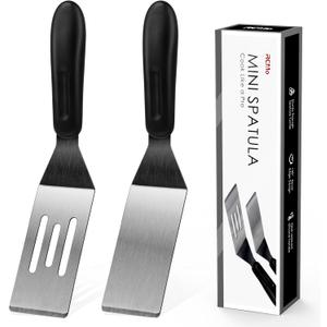 Small Spatula Professional Mini Serving Spatula, 2 Pieces Stainless Steel Metal Spatulas Set, Cutter and Serve Turner for Kitchen, Flipping or Cooking for Brownie, Cookie, Lasagna, Pancakes or Cake