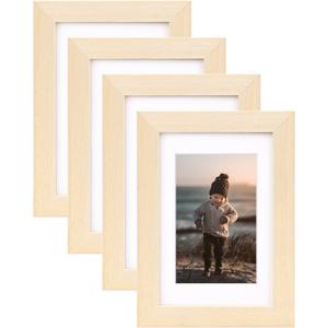 KINLINK 4x6 Frame White Oak, Solid Wood 4 x 6 Picture Frame with Acrylic Plexiglass for 3.5x5 with Mat, Tabletop and Wall Display Photo Frames 4x6 White Oak, 4 Pack