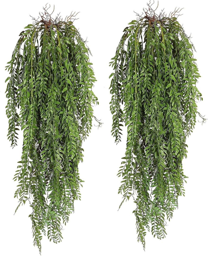 RECUTMS 2 Pcs 3.7Ft Hanging Fake Plants Faux Ferns Ivy Willow Vine Leaves Wall Greenery Artificial Vine Plastic for Spring Home Garden Wedding Party Indoor Outdoor Easter Decorations(Green)