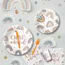 2 x Boho Rainbow 1st Birthday Decorations Tableware - Boho First Birthday Party Supplies, Paper Onederful Plate, Napkin, Cup, Disposable Cutlery | 24 Guests