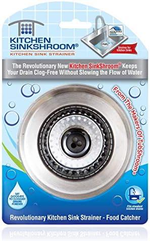 Kitchen SinkShroom Revolutionary Clog-Free Stainless Steel Sink Strainer, Chrome gray 2 Pack