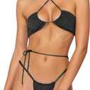 Women Cheeky Bikini Set Halter Thong Solid Color Adjustable Cinched String Two Piece Brazilian Swimsuit Triangle Bathing (S)