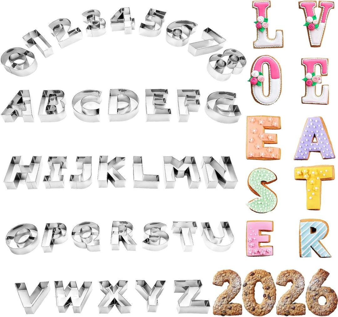 35 Pcs 3 Inch Large Size Alphabet & Number Sandwich Cookie Cutters Sets Funny Metal Baking Tool Stainless Steel Letters Biscuits Mold Home Party Supplies