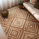 Area Rug 5x7 Rug Machine Washable Non-Slip Low Pile Print Pattern Western Rug for Living Room Bedroom Entryway Tribal Series -Yellowbrown/Cream