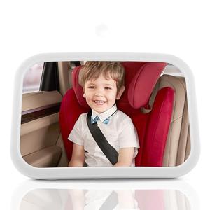 MissMeeca Baby Car Mirror with Lights & Voice Control - Shatterproof Safety Mirror for Rear Facing Car Seat, Wide Angle View, Crash Tested Certified, Easy Install (Fully Assembled)