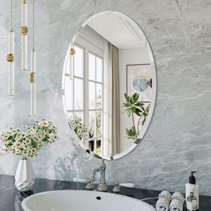 Frameless Oval Mirror, 16"x24" Beveled Oval Bathroom Mirrors, Wall Mounted Vanity Mirror for Bedroom, Entryway, Living Room, Hangs Horizontally or Vertically