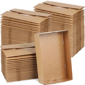 Chinco 300 Pieces Paperboard Kraft Food Trays 4 Corner Pop up Food Tray Disposable Foldable Cardboard Movie Night Snack Party Container Box for Holding Drink at Stadiums or Theaters (Brown), Small