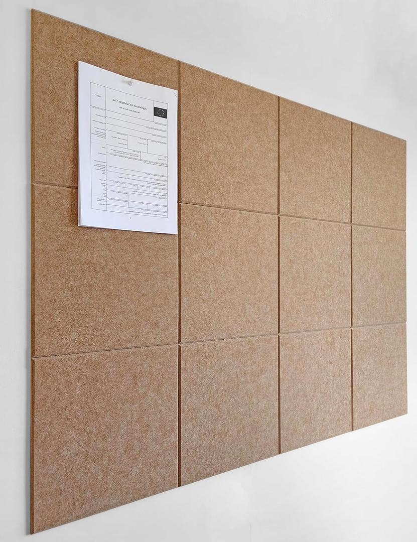 Decorita Large Cork Board Alternative - 12"x12" 12 Pack Felt Wall Tiles with Safe Removable Adhesive, Cork Wall Tiles for Walls Cork Board for Office Pin Board Tack Board Cork Board  - Suntan