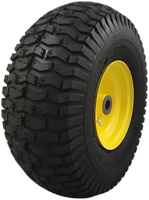 Marastar 15x6.00-6 Pneumatic, OEM Like Replacement Front Tire and Wheel Assembly, Compatible with John Deere Mowers, Turf Saver, 4PR Tube-Type Tire, Yellow Wheel, 3-Inch Offset Hub, 3/4-Inch Bushings