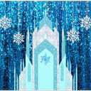 2D Digital Printing Photo 8x5.9ft Polyester Fabric Ice Snow Castle Backdrop Girl Birthday Indoor Party Decoration Princess Banner Snowflake Curtain (No Glitter No Sequin) Winter Booth Props (96x72inch)