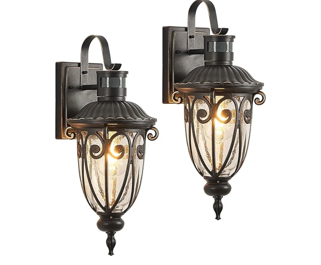 Refice Motion Sensor Outdoor Lights, Upgraded Dusk-to-Dawn Wall Mount Fixtures, Motion Sensor Wall Lights for House Porch Garage, Black Exterior Wall Lantern Sconces with Clear Glass（2-Light）