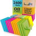 Lined Sticky Notes 3x3 Inch (24-Pack) 2400 Sheets,100 Sheets per pad, Super Adhesive Ruled Sticky Note Pads in 8 Vibrant Colors for Office, School & Home Use