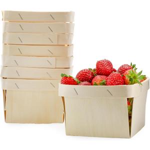 Cornucopia Brands Quart Wooden Berry Baskets (8-Pack); 5.75-Inch Square Vented Wood Boxes for Fruit Picking, Easter or Arts & Crafts