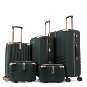 LARVENDER Luggage Sets for Women 5 Piece Hardside Expandable Suitcases with Wheels TSA Lock, Lightweight Travel Carry On Suitcase Set with Cosmetic Case, Black Brown
