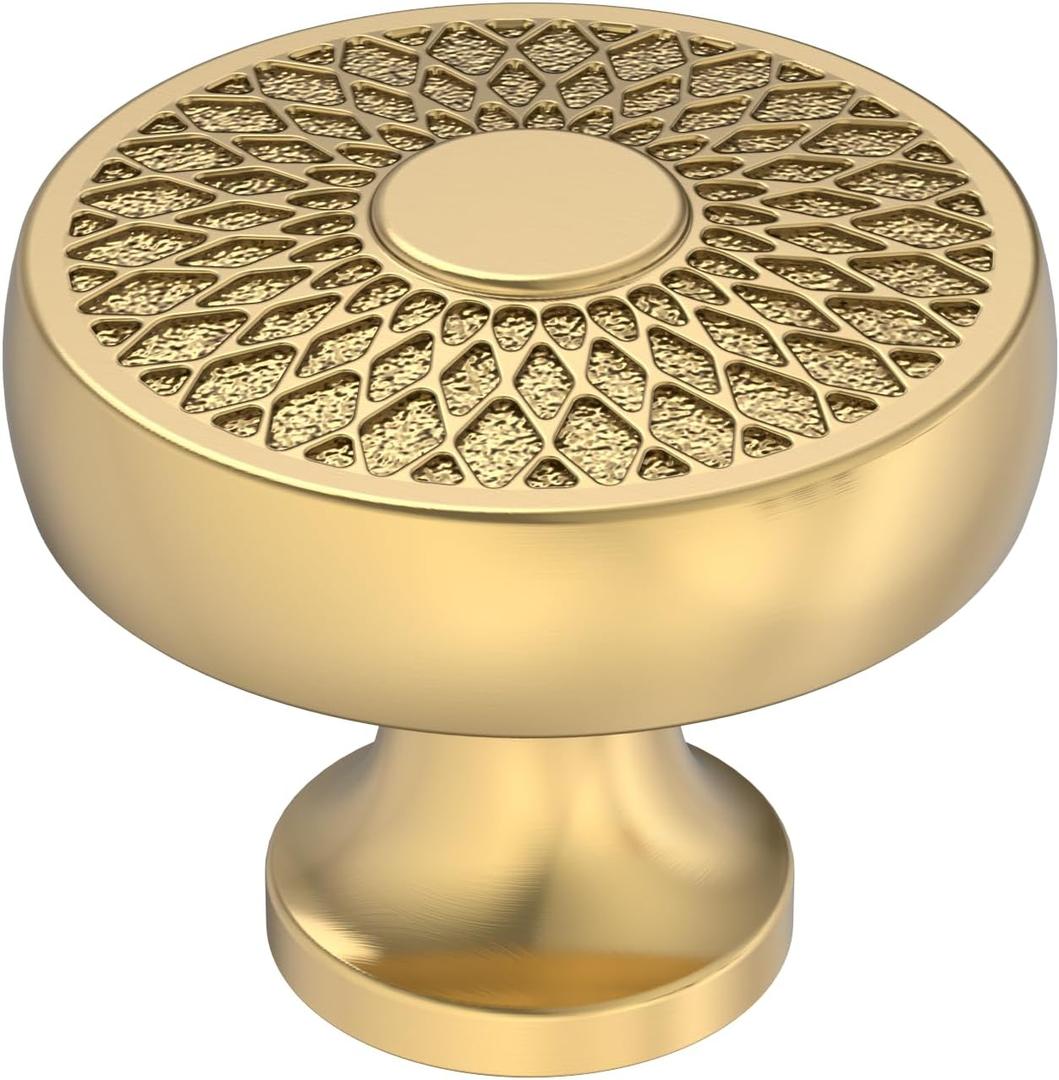 Alzassbg Round Cabinet Knobs, Champagne Bronze, 1.4 Inch Diameter, Decorative Filigree Pattern, Kitchen and Drawer Hardware, 10 Pack, AL0001BRG (Single Hole Knobs)