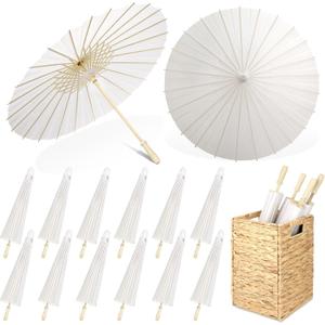 Aodaer 12 Pcs Wedding Umbrellas 33 Inch White Paper Parasol
