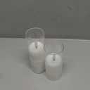 LEDHOLYT Rechargeable Flameless Glass Pillar Candles – Remote & Timer – Set of 2 White Stripes Realistic Flickering LED Light, Ideal for Living Room, Bedroom & Holiday Décor& Gifts for Women