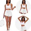 Edenfox Women Flowy Athletic Shorts,2 in 1 High Waisted Running Shorts with Pocket Yoga Workout Casual Wear Summer (White, XXL)