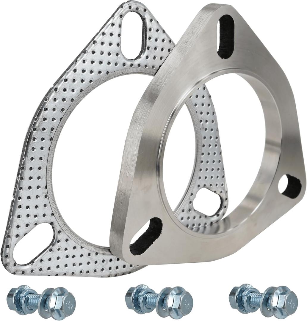 3 Inch 3 Bolt Exhaust Flange and Gasket,Stainless Steel Exhaust Flange Connection Set with Flange Bolts and Nuts(76mm)