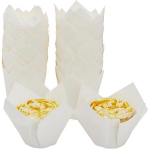 Juvale Tulip Cupcake Liners - 100-Count White 2.2x3.15 in Parchment Paper Baking Cups - Jumbo Tulip Cupcake Papers & Muffin Liners for Wedding, Birthday Party & Baby Shower