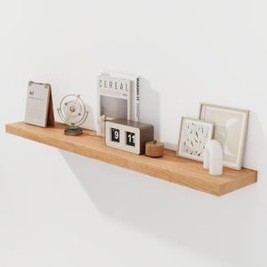 RICHFOCUS Floating Shelves for Wall 55 Inch Solid USA-Sourced Oak Wooden Shelves for Bathroom Kitchen 9" Deep Modern Wood Shelf with Heavy-Duty Bracket for Wall Mounted, Natural Finish