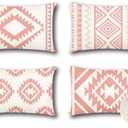 OTOSTAR Outdoor Waterproof Throw Pillow Covers 12x20 Inch Set of 4 Boho Farmhouse Outdoor Cushion Covers for Patio Funiture Garden（Geometry80-Pink）Pack of 2