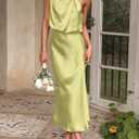 PRETTYGARDEN Women's 2026 Summer Satin Dress Elegant Sleeveless Mock Neck Cocktail Party Maxi Dresses XXL